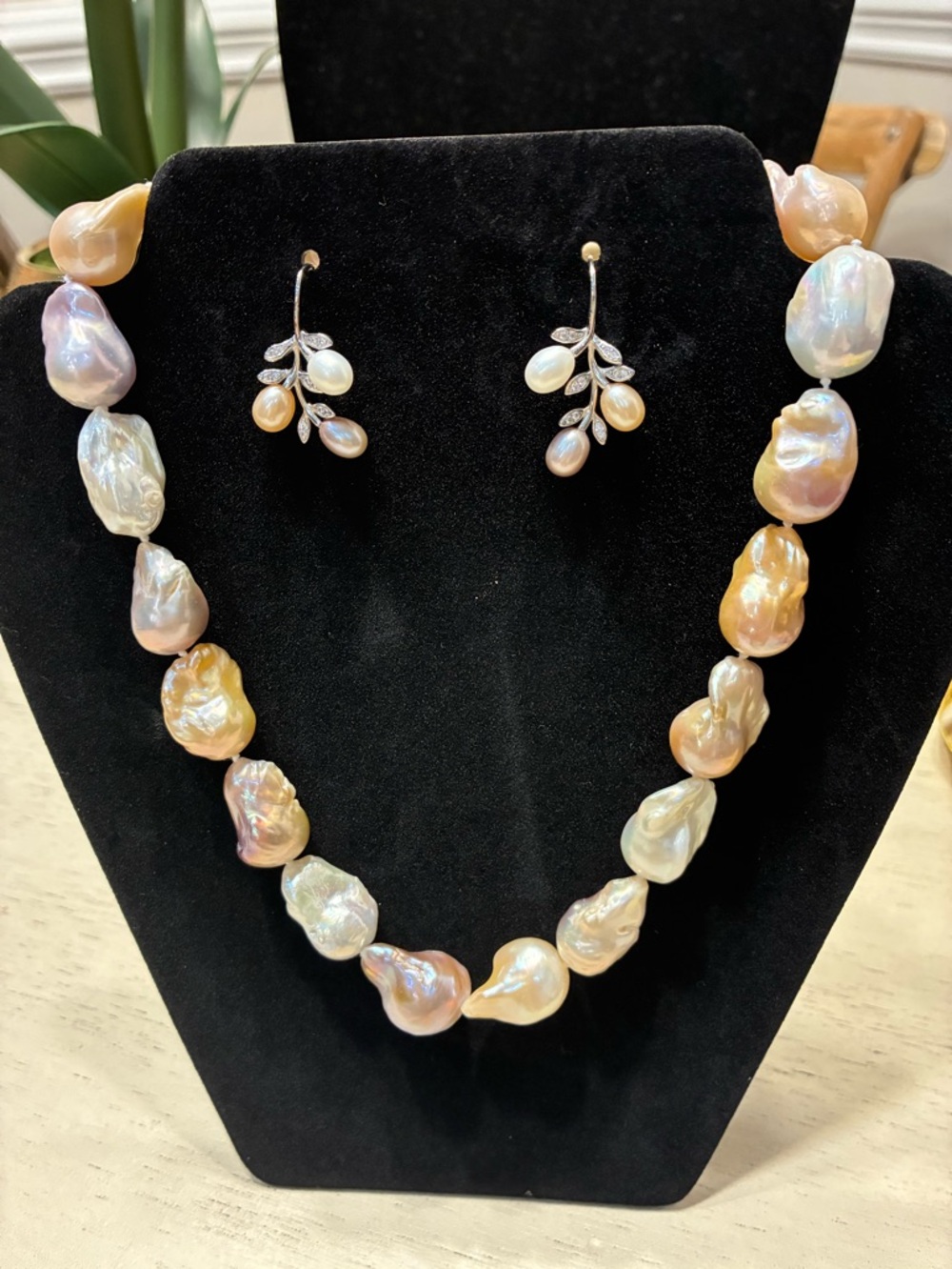 Multi-Color Genusis Cultured Freshwater Pearl Rodium/Sterling set.